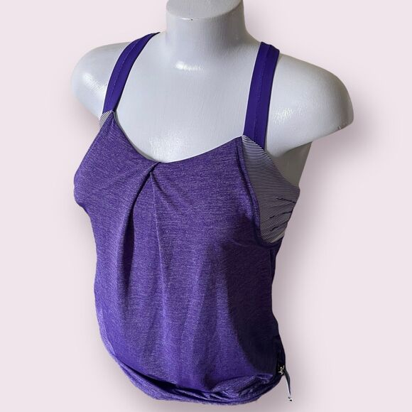Lululemon Rest Less Tank Top Bra Bruised Berry Wee Stripe Heathered Purple Sz 4 - Picture 1 of 16